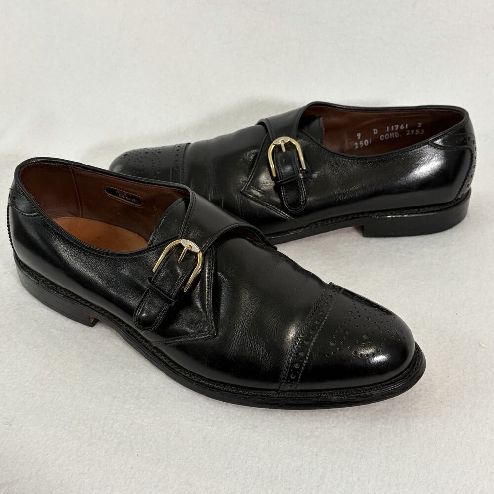 Allen Edmonds Dress Shoes Mens 9 D Black Hillsboro Leather Cap Toe Monk Strap